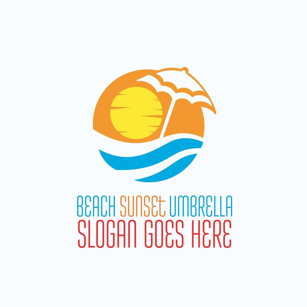 logo de sombrilla de playa puesta de sol vector