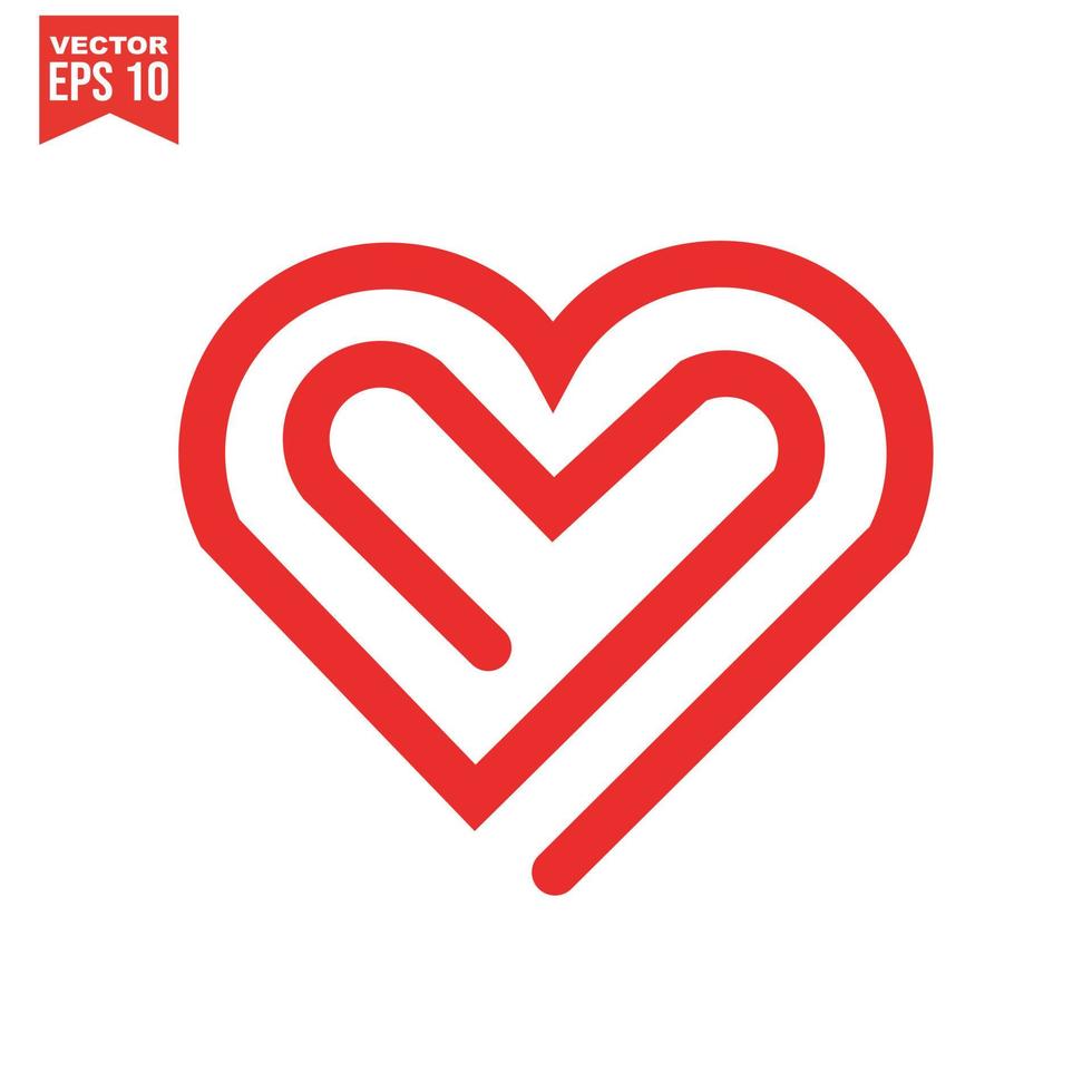 Red heart icon on white background. Love logo heart illustration. vector