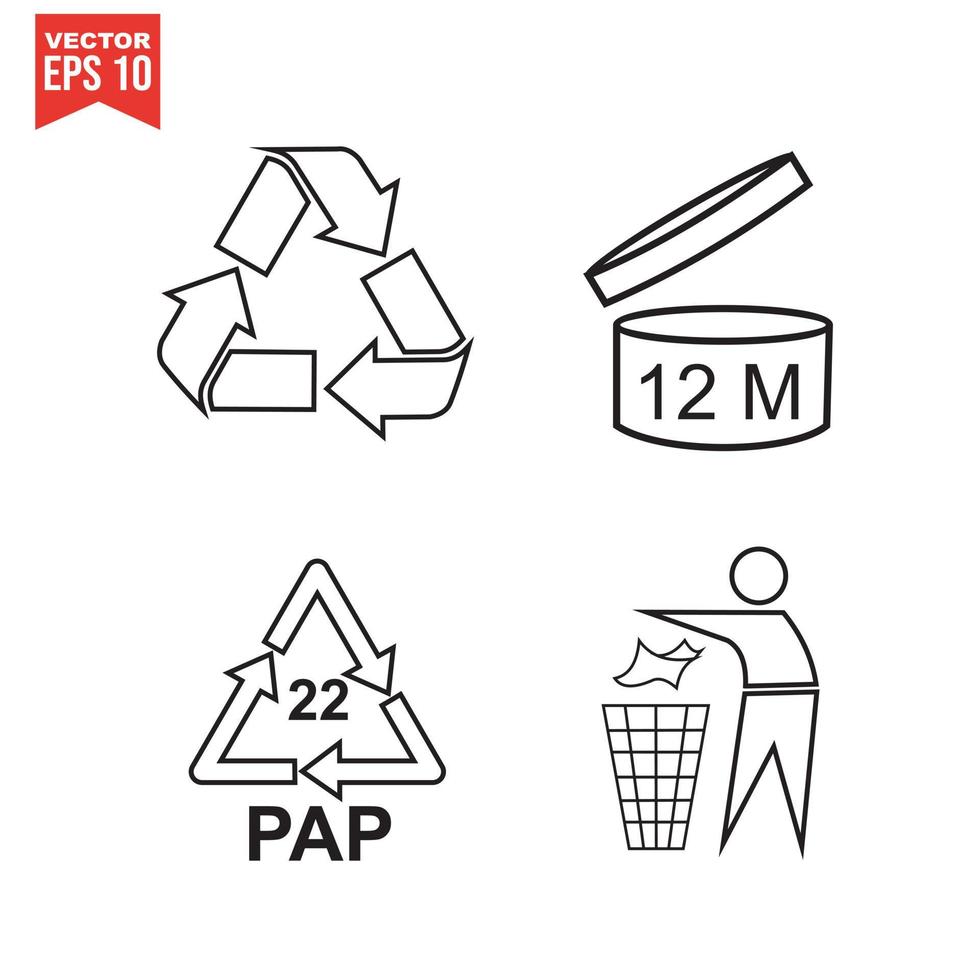 trash icons and recycle signs vector