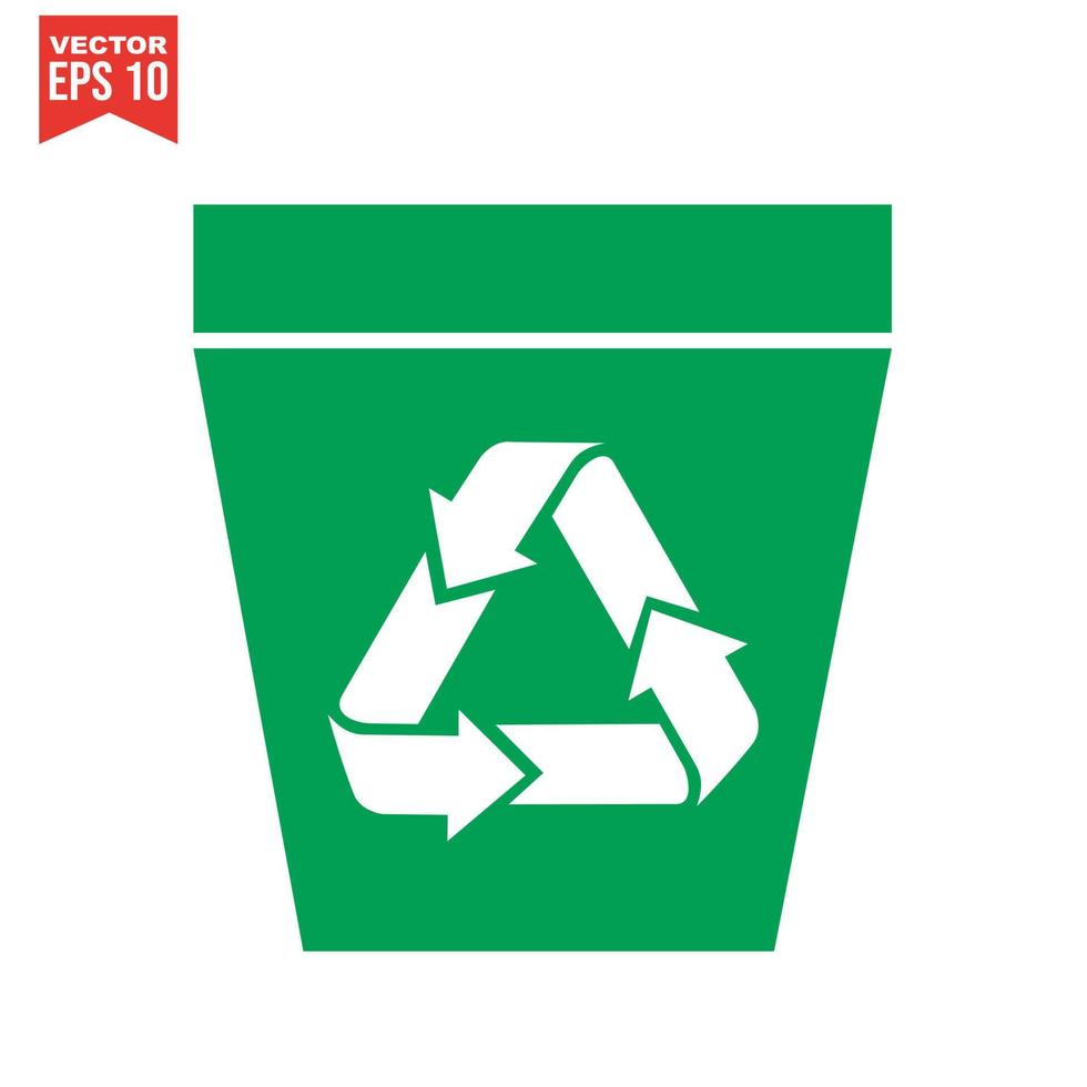 Trash can icon with recycle sign. Garbage bin or basket with recycling symbol. vector