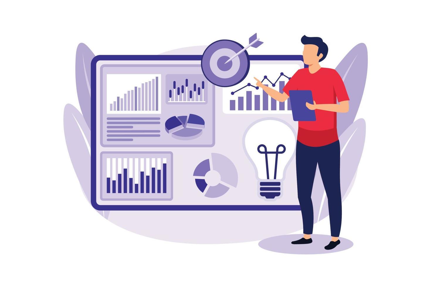 Executive manager planning and monitoring presentation. Project initiation, project initiation documentation, determine your goals concept. vector