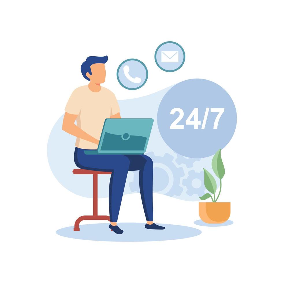 24 hours 7 days service illustration vector