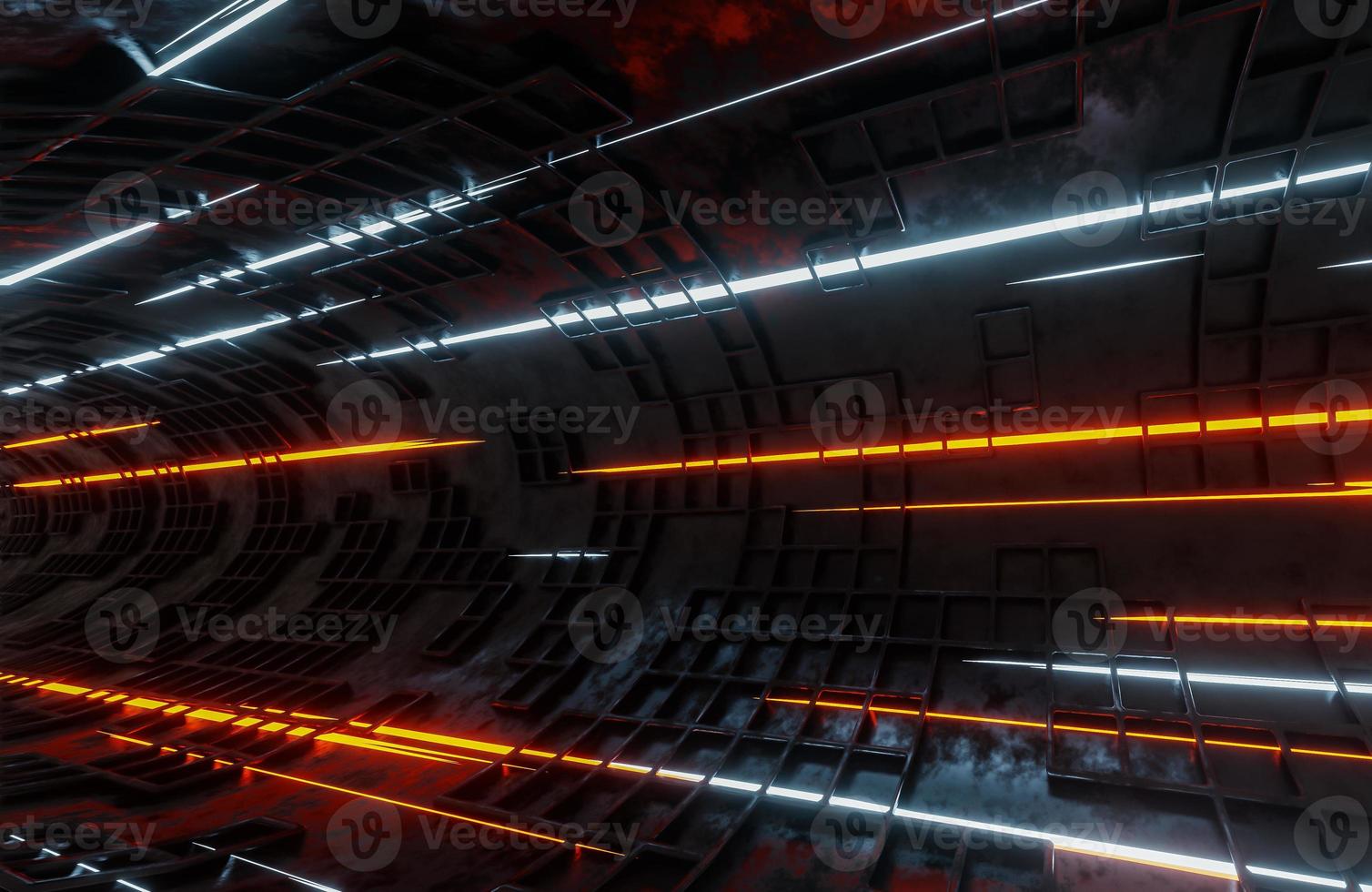 Moving light beams in sci-fi tunnel.,digital background.,3d model and illustration. photo