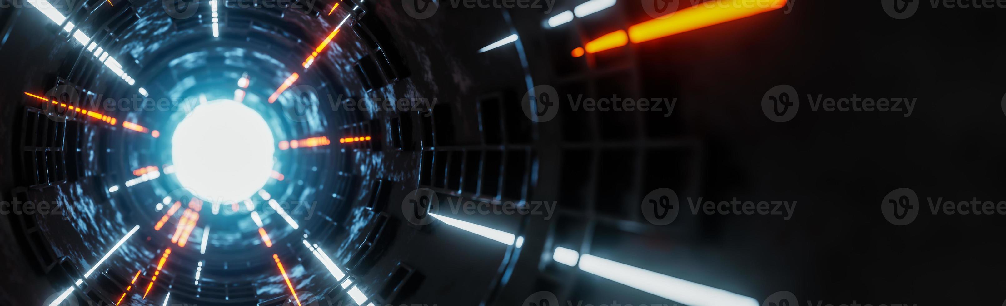 Moving light beams in sci-fi tunnel.,digital background.,3d model and illustration. photo