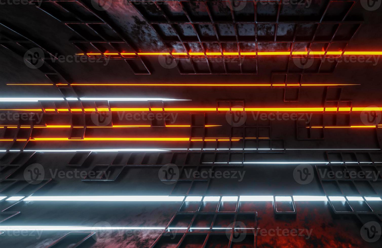 Moving light beams in sci-fi tunnel.,digital background.,3d model and illustration. photo