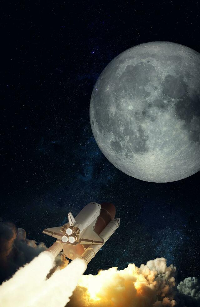 Space Shuttle takes off to the moon. Elements of this image furnished by NASA. photo