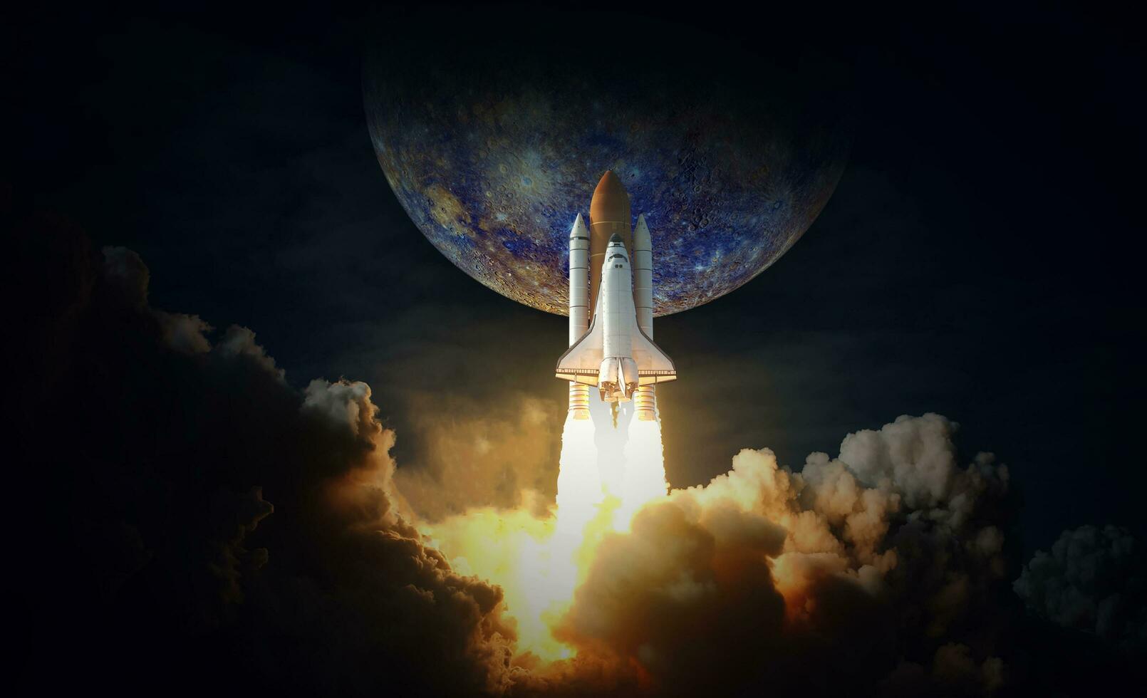 Space Shuttle takes off to Mercury. Elements of this image furnished by NASA. photo