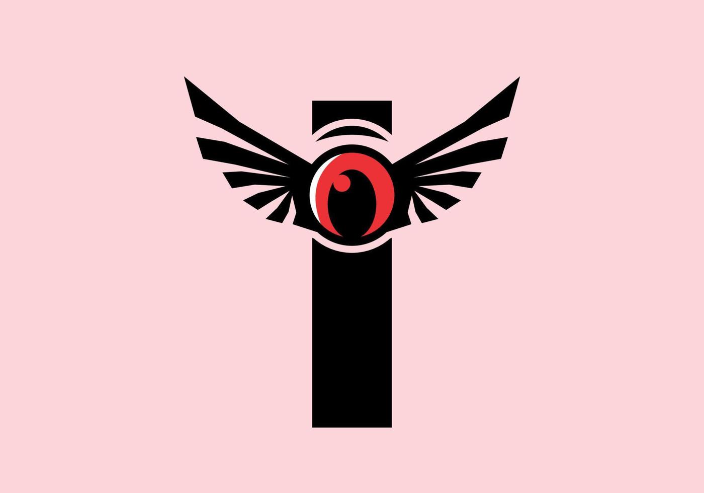 I initial letter with red eye wings vector