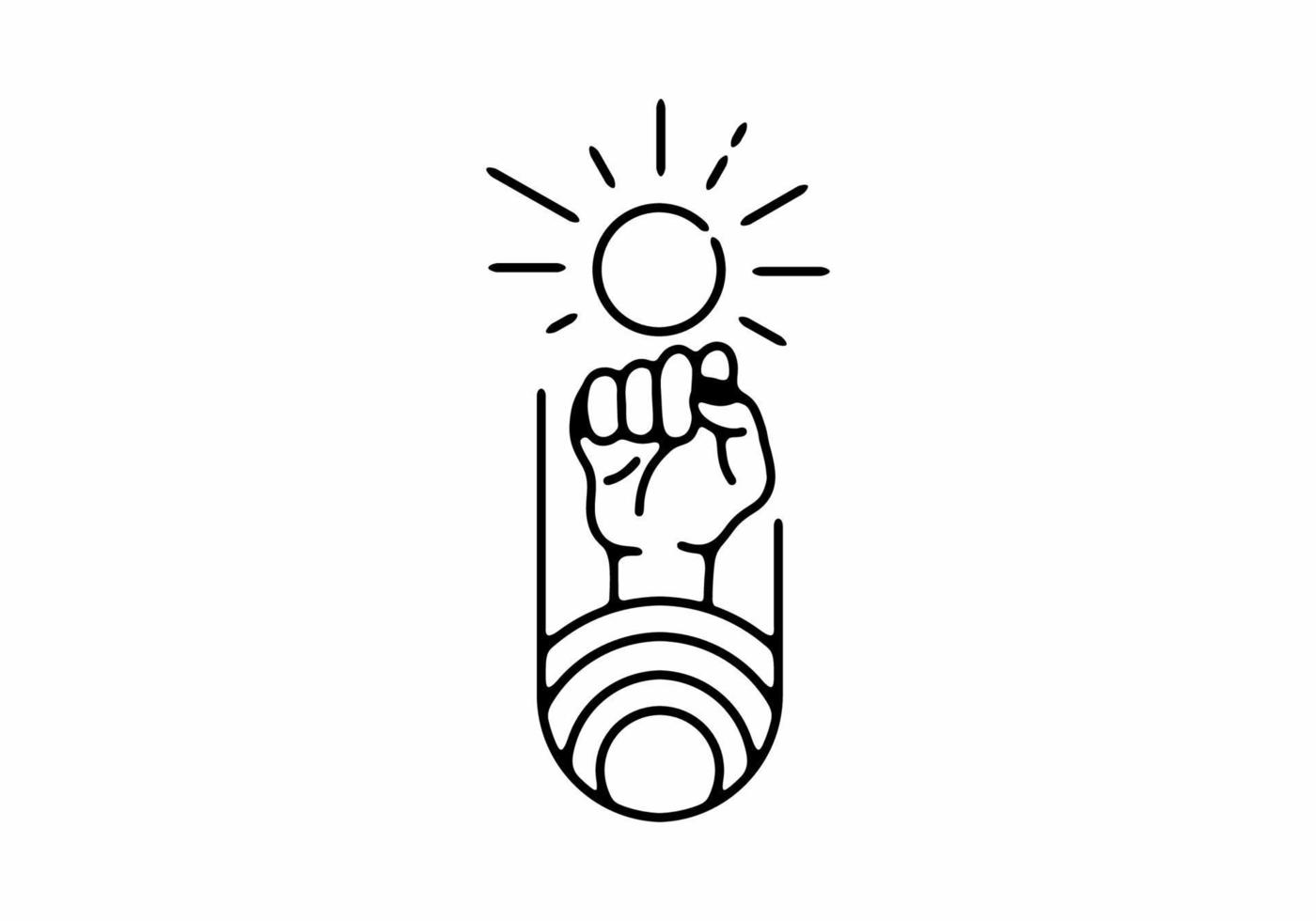 Fist hand and sun line art illustration vector
