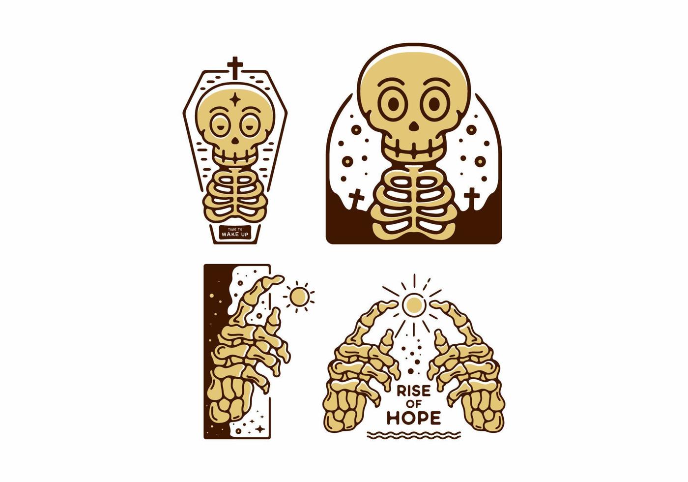 Four brown skeleton line art set vector