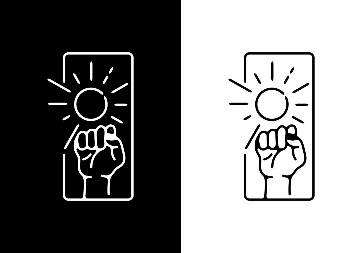 Fist and sun line art badge vector