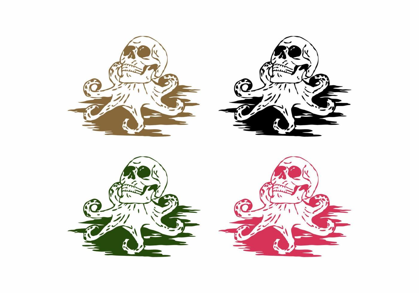 Four color variation of skull head with octopus feet vector