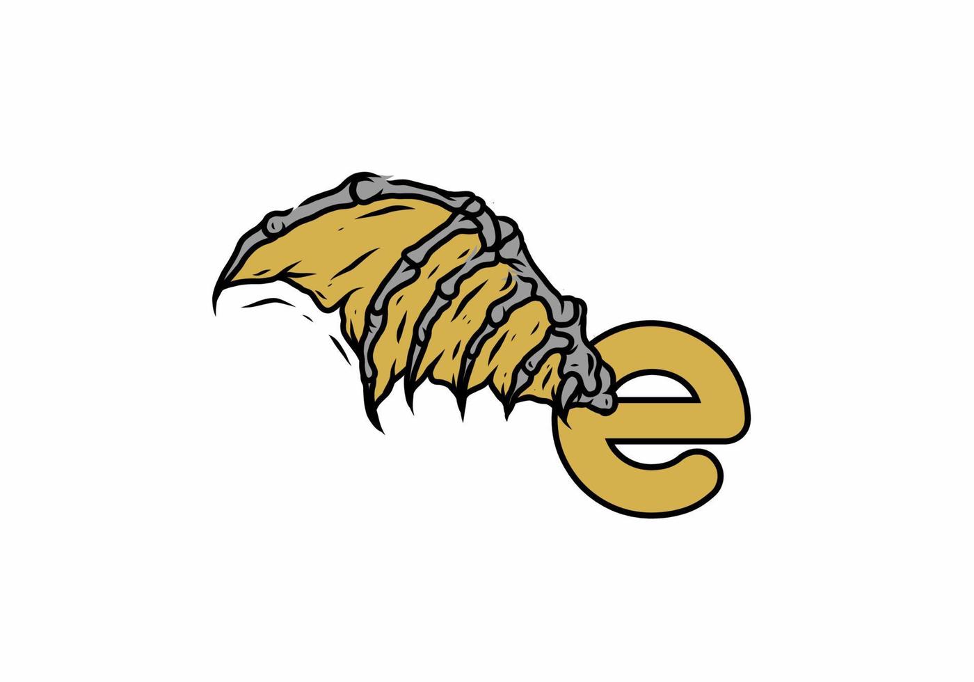 Gold black color of E initial letter with vintage wings vector