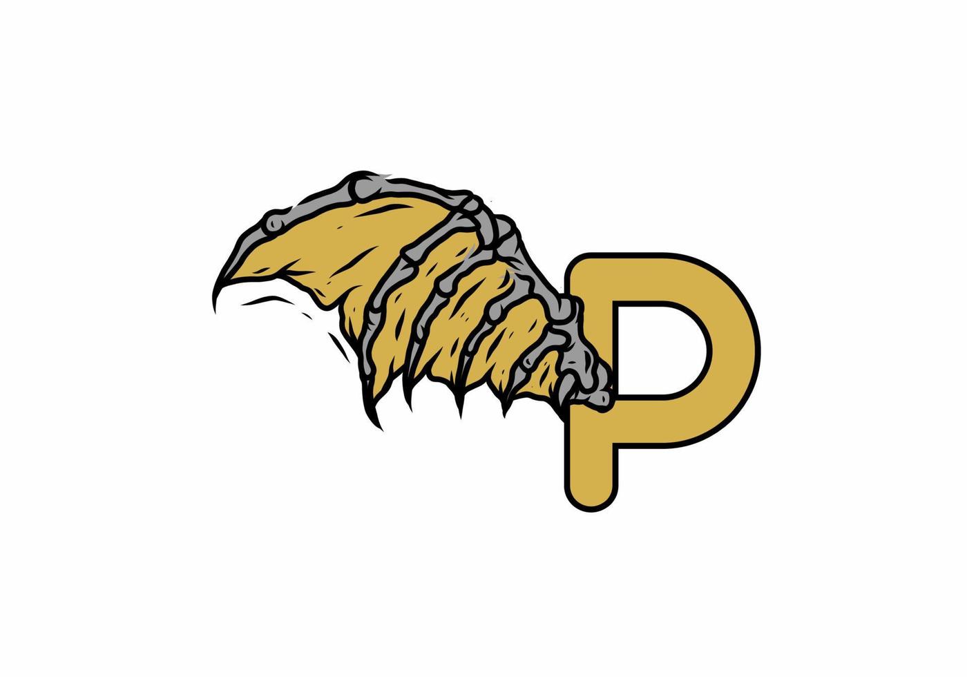 Gold black color of P initial letter with vintage wings vector