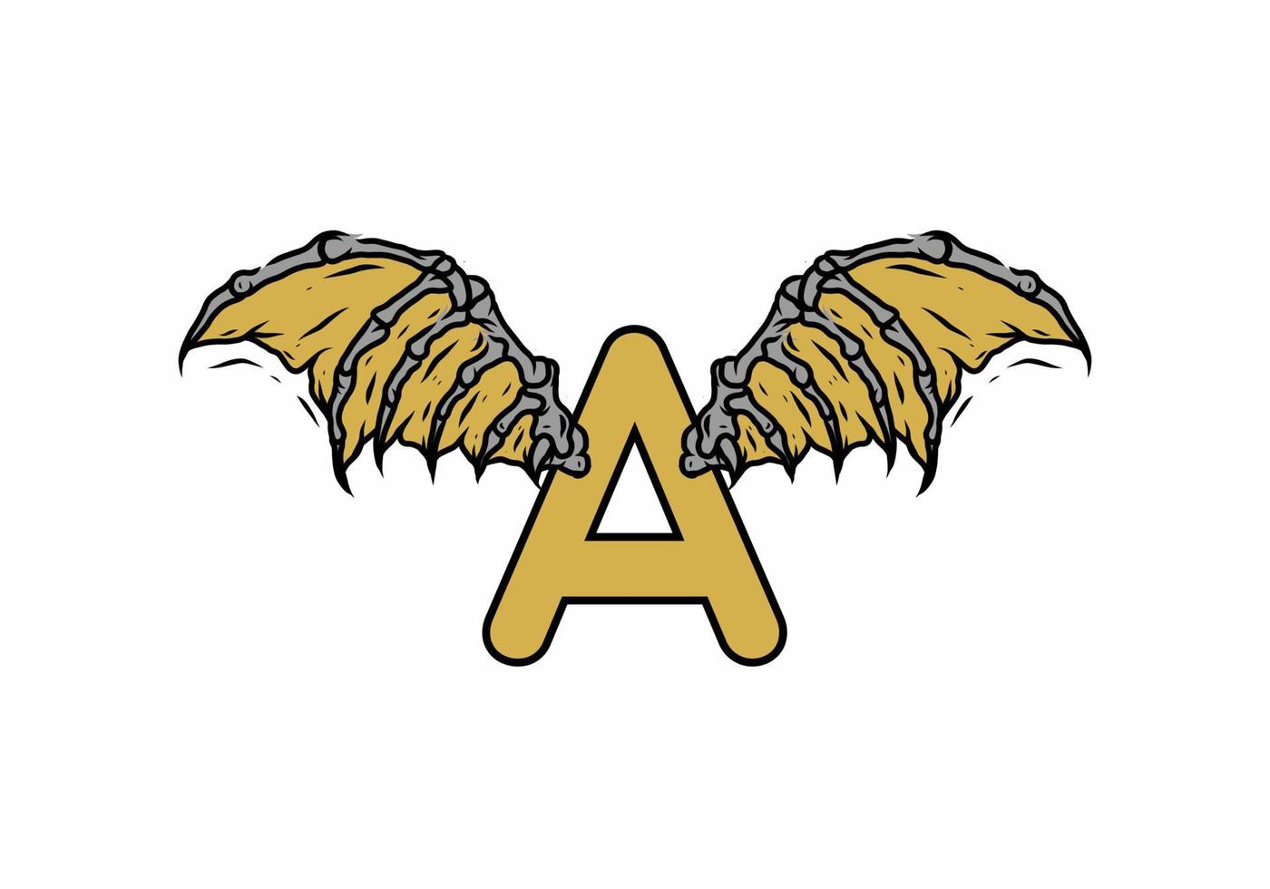 Gold black color of A initial letter with vintage wings vector