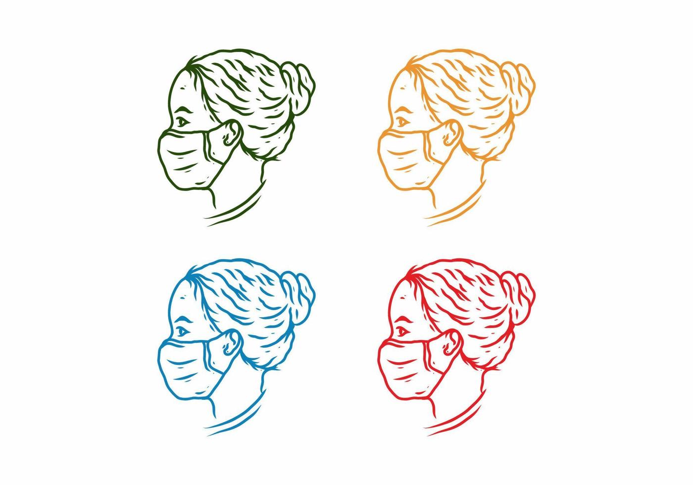 Four color variation of woman wearing a medical mask vector