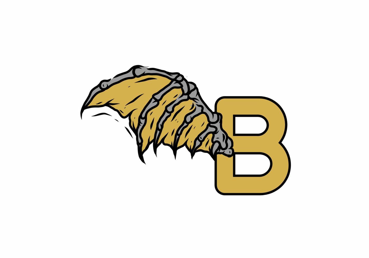 Gold black color of B initial letter with vintage wings vector