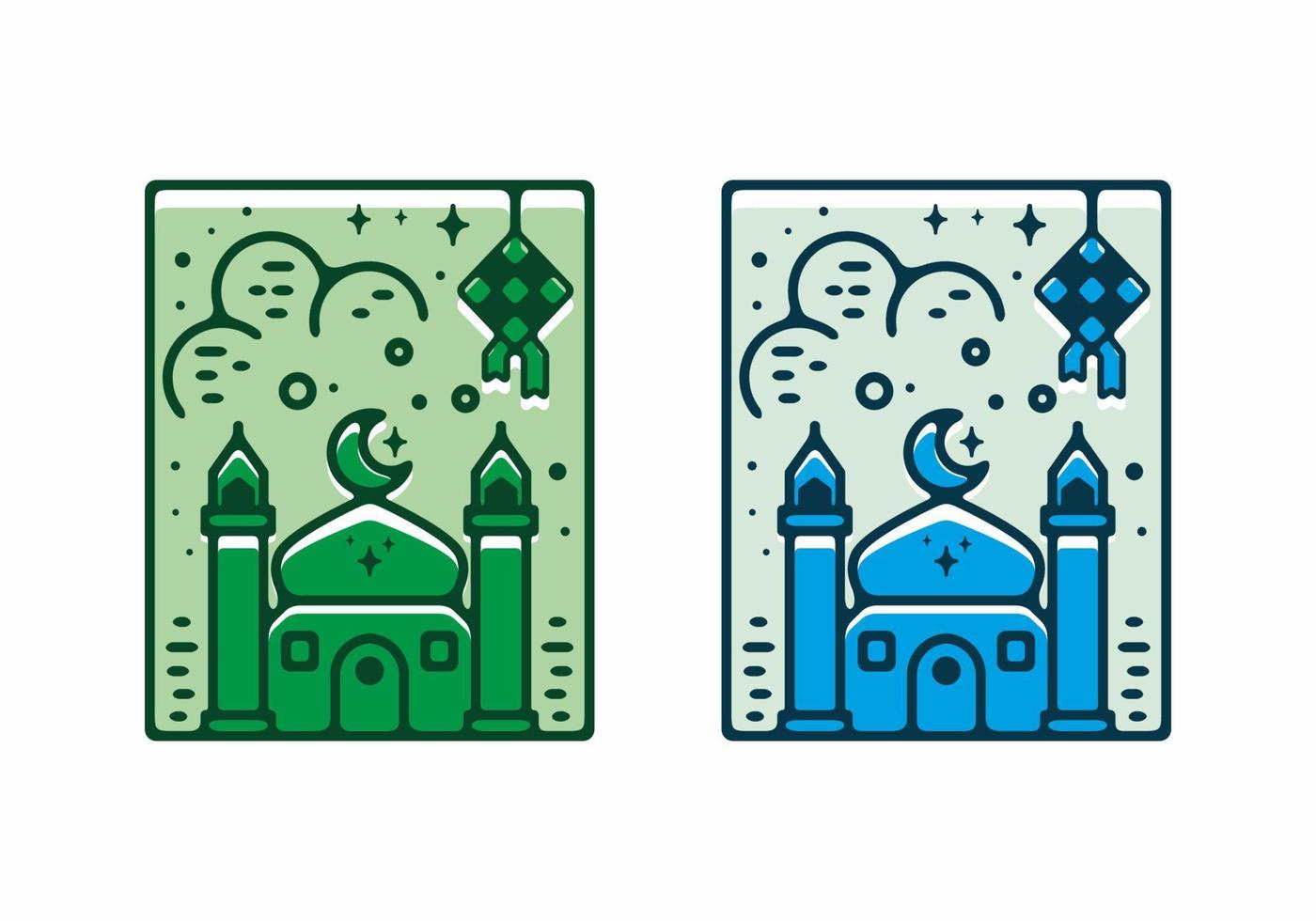 Green and blue color of mosque flat illustration 6802611 Vector Art at
