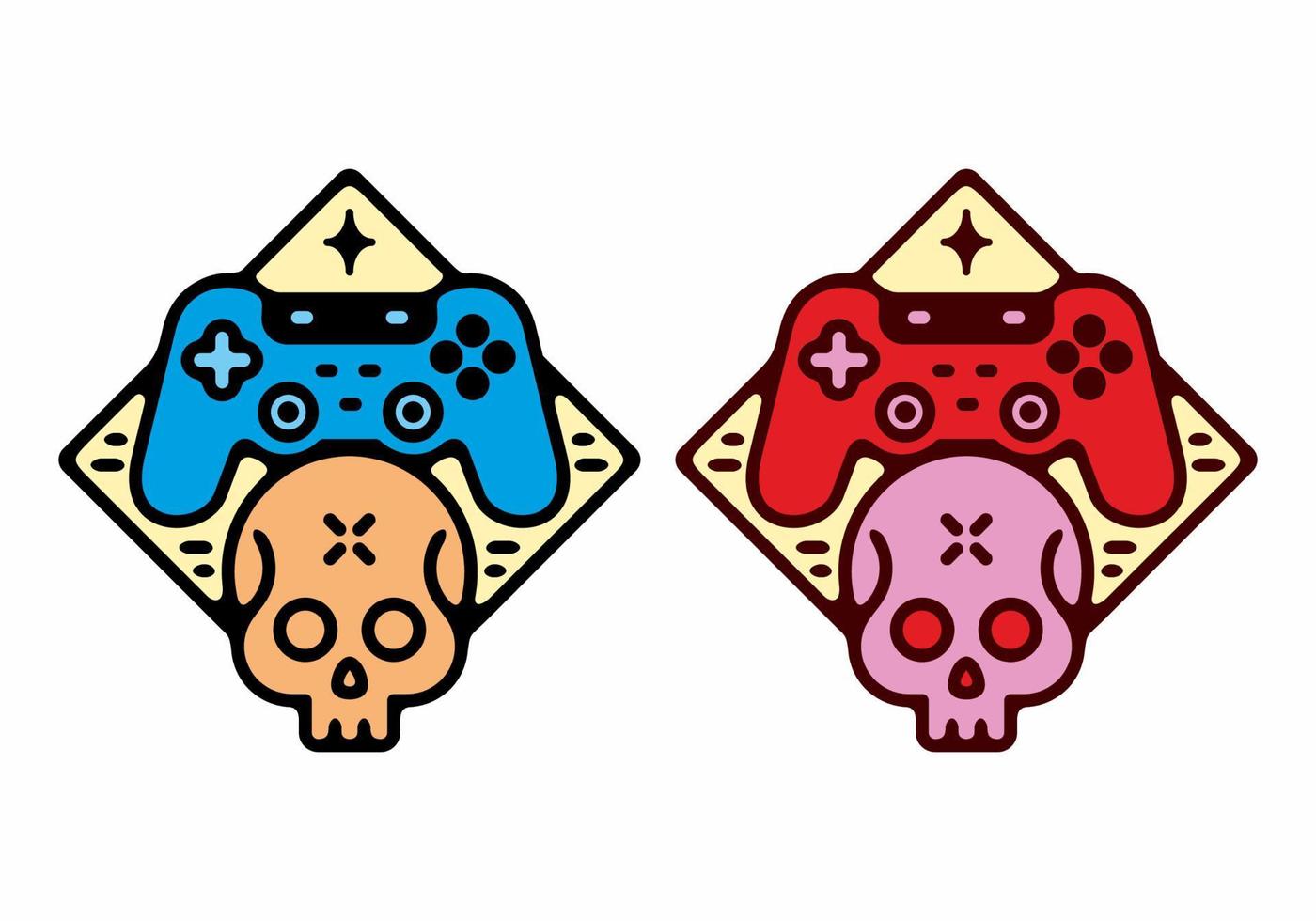 Full color of skull head and joystick illustration vector