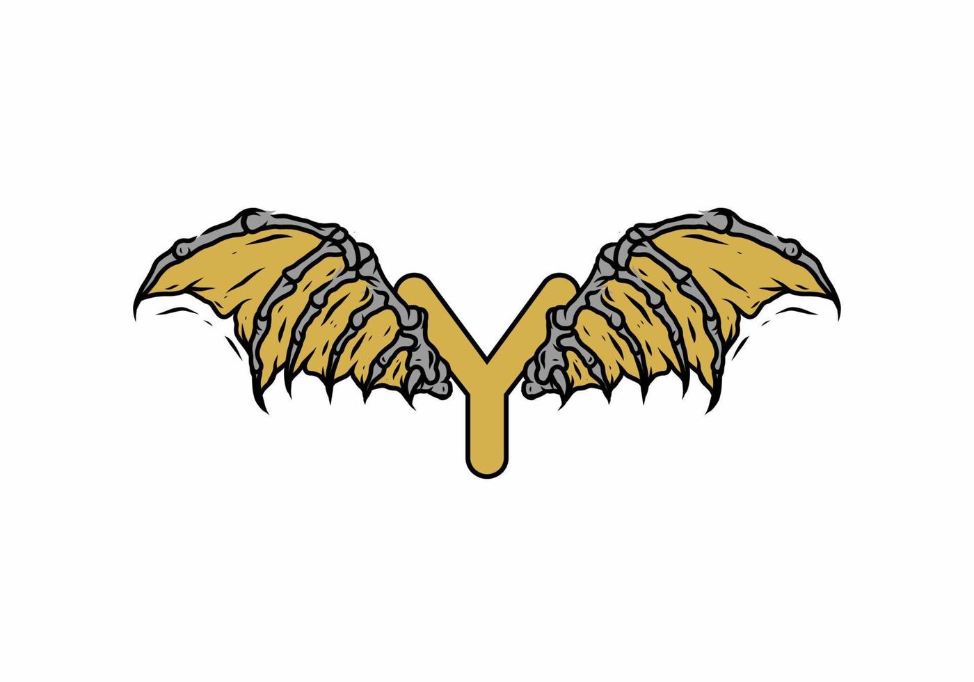 Gold black color of Y initial letter with vintage wings vector