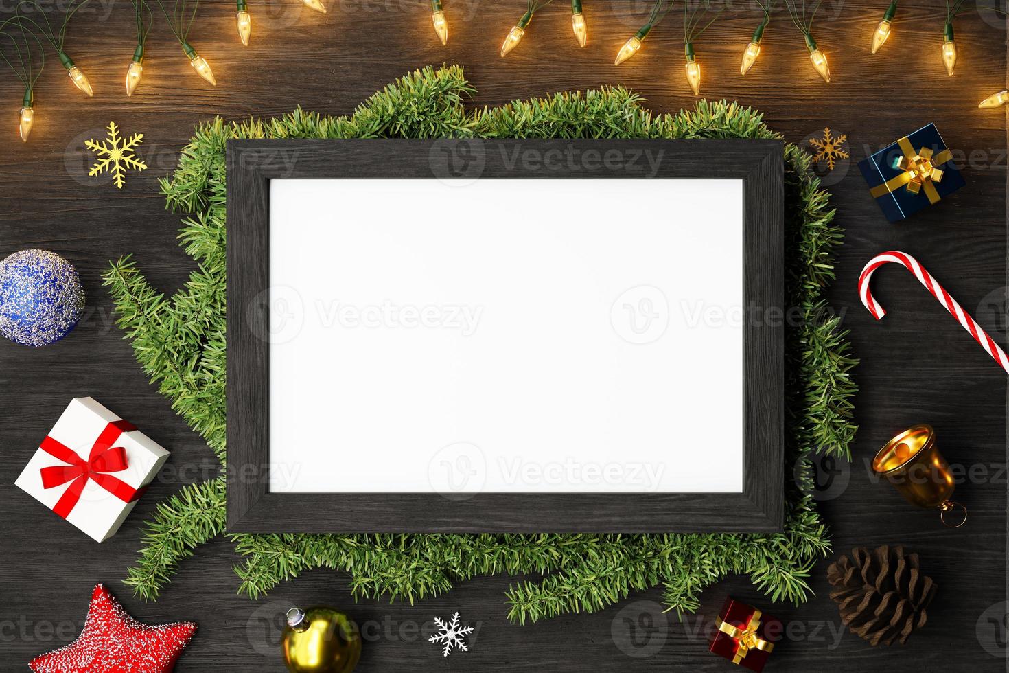 Christmas background and decor with empty photo frame