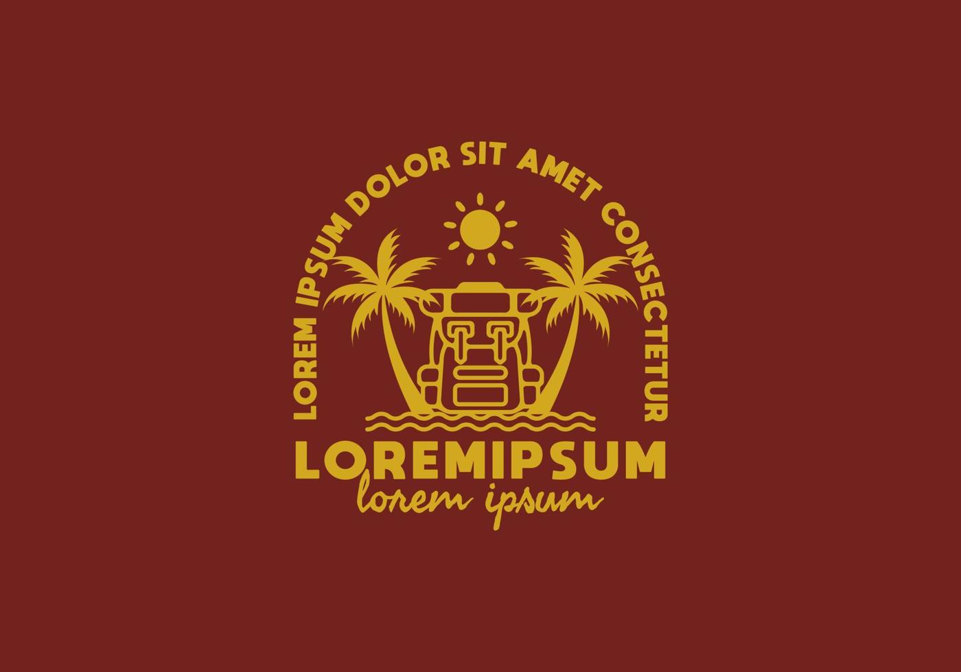 Gold color of backpack and coconut tree with lorem ipsum text vector