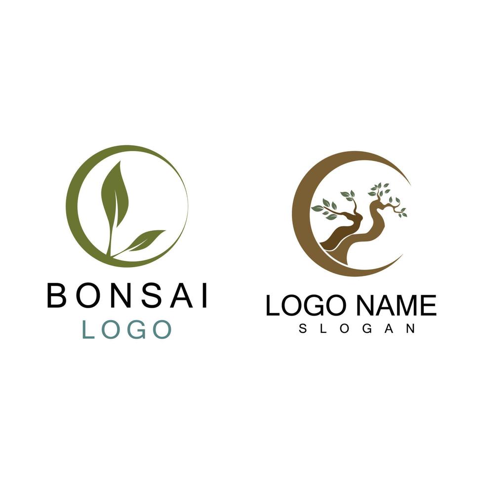 Oriental Bonsai Art, Japanese Mini Small Plant Tree on Pot Silhouette logo design vector