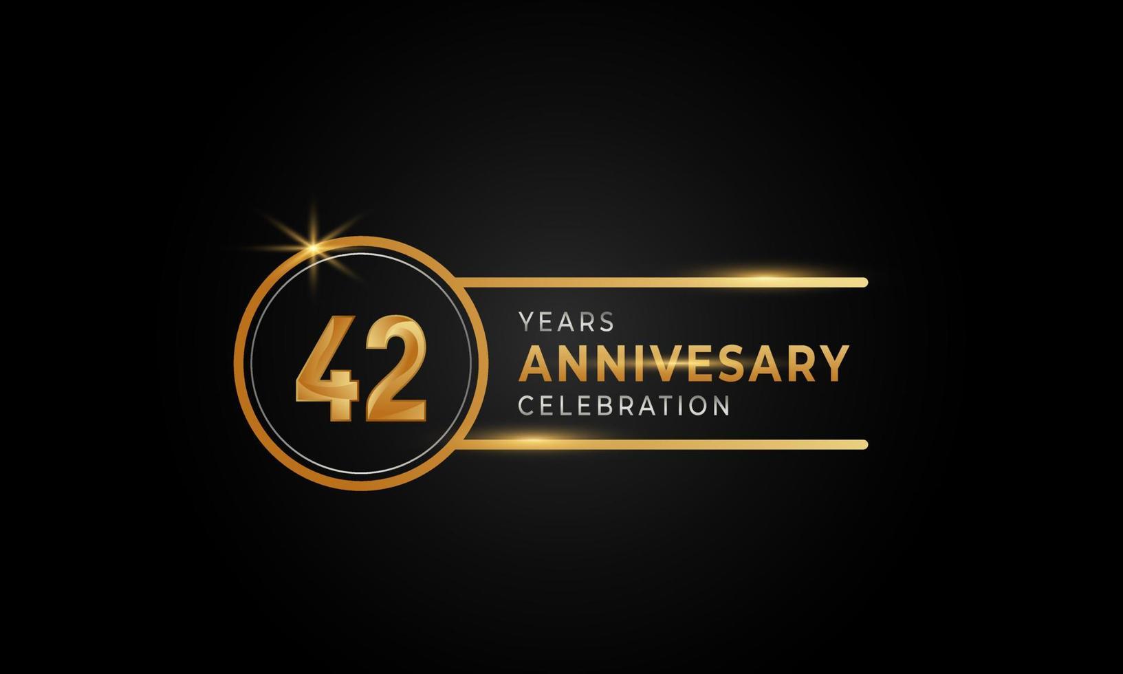 Celebración del aniversario de 42 años color dorado y plateado con anillo circular para evento de celebración, boda, tarjeta de felicitación e invitación aislada en fondo negro vector