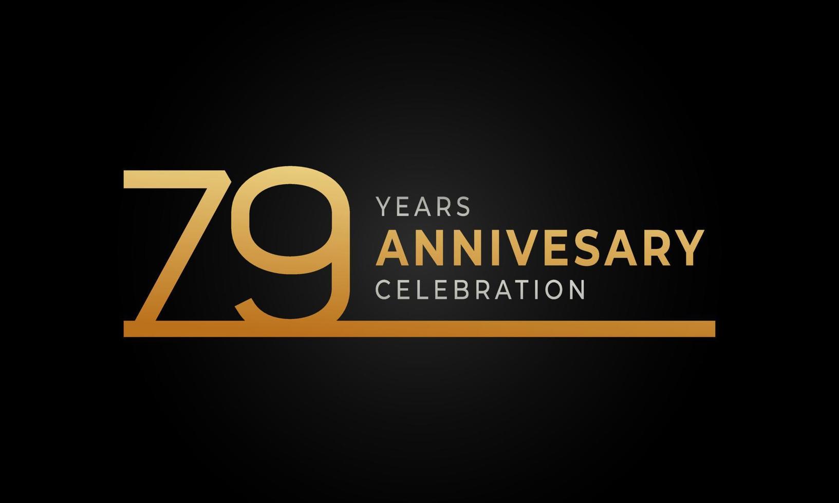 Logotipo de celebración de aniversario de 79 años con color dorado y plateado de una sola línea para evento de celebración, boda, tarjeta de saludo e invitación aislado en fondo negro vector
