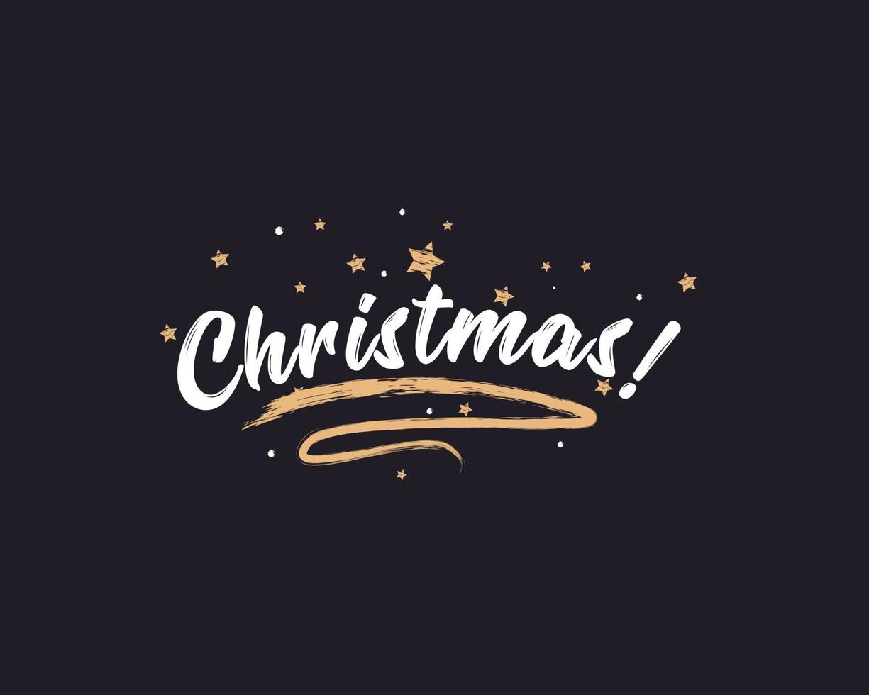 Winter Merry Christmas greeting card. Beautiful greeting card scratched calligraphy gold stars. Handwritten modern brush lettering black background isolated vector