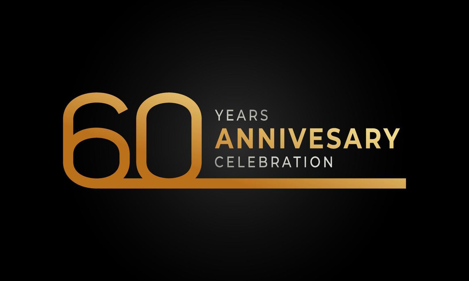 Logotipo de celebración de aniversario de 60 años con una sola línea de color dorado y plateado para eventos de celebración, bodas, tarjetas de felicitación e invitaciones aisladas en fondo negro vector