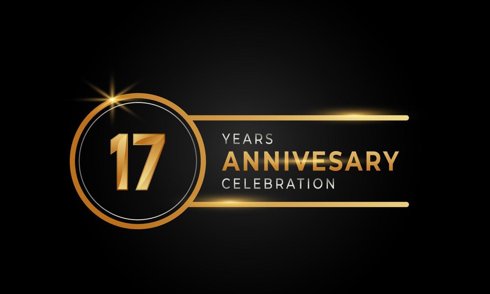 17 Year Anniversary Celebration Golden and Silver Color with Circle Ring for Celebration Event, Wedding, Greeting card, and Invitation Isolated on Black Background vector