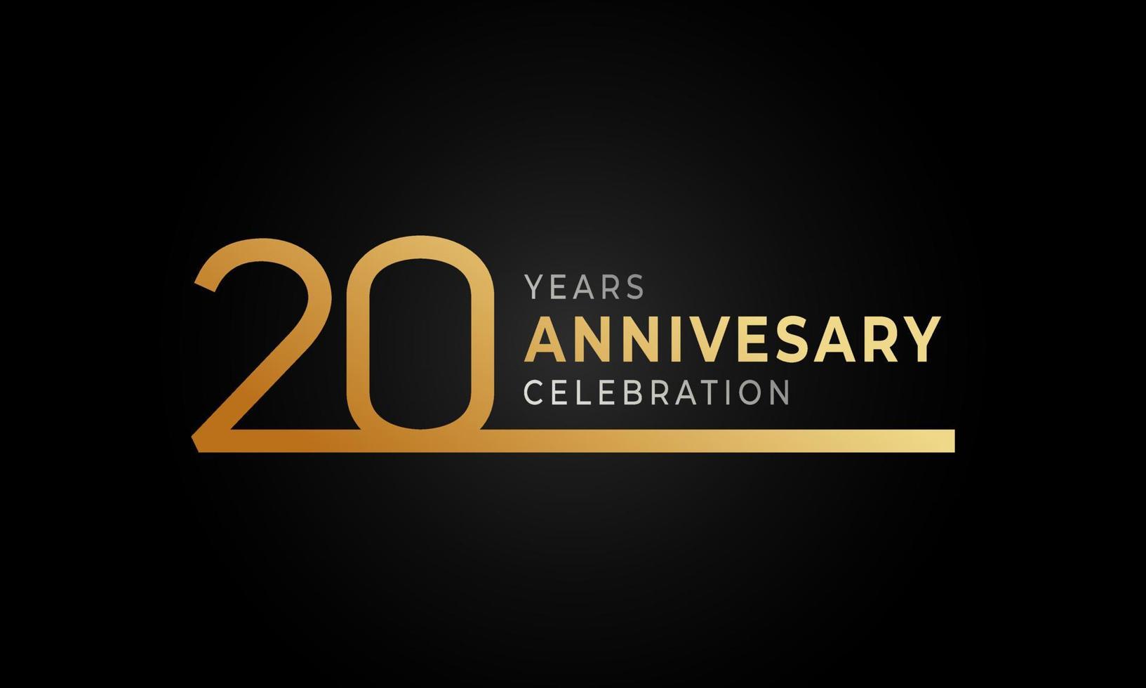 Logotipo de celebración de aniversario de 20 años con una sola línea de color dorado y plateado para eventos de celebración, bodas, tarjetas de felicitación e invitaciones aisladas en fondo negro vector