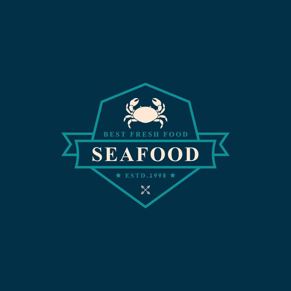 Vintage Retro Badge Seafood Fish Market and Restaurant Emblem Template Silhouettes Typography Logo Design vector
