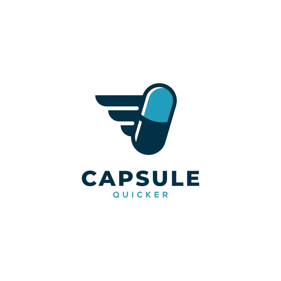 Wings Quick Fast Medicine Capsule Pill Hospital Drugstore Delivery Logo Vector Design Inspiration