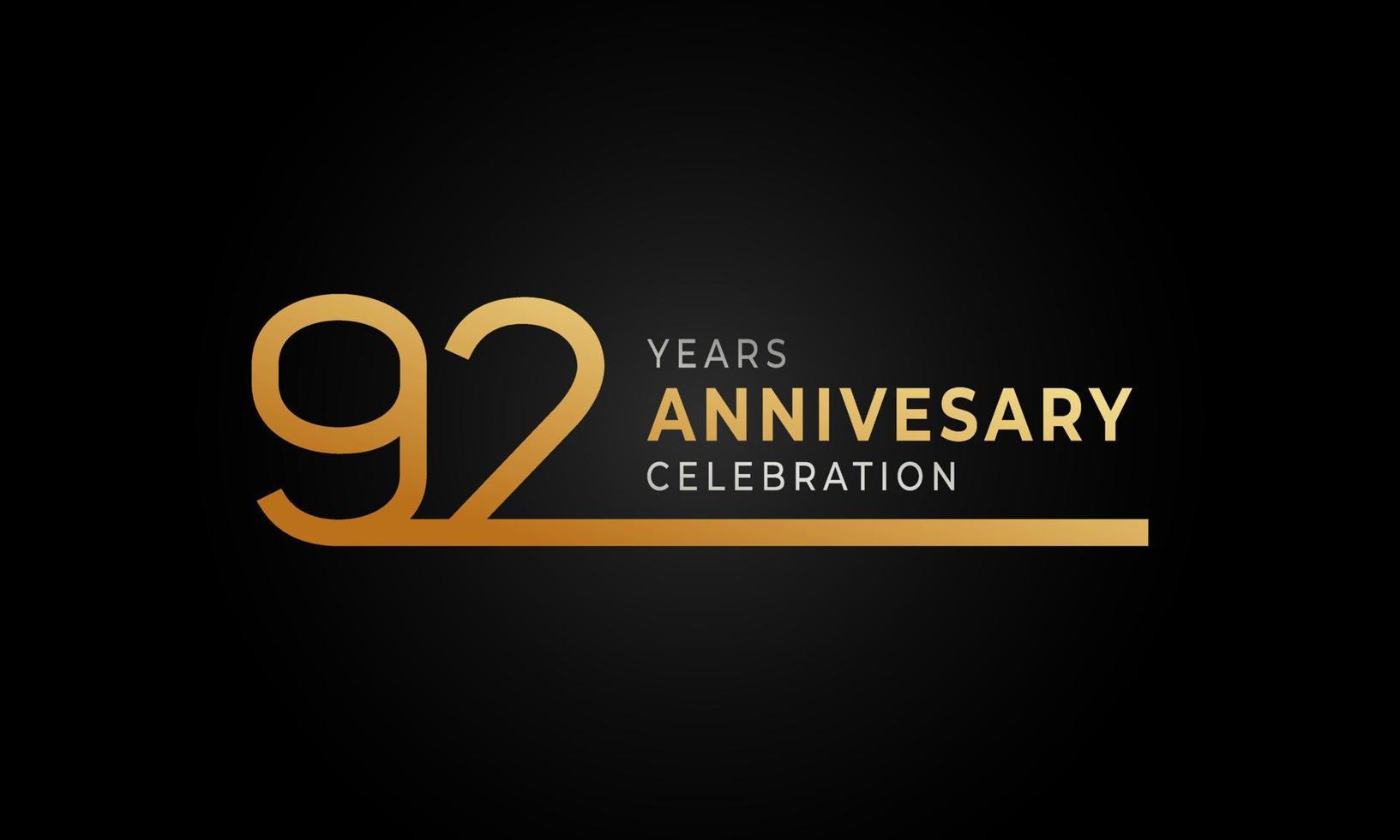 92 Year Anniversary Celebration Logotype with Single Line Golden and Silver Color for Celebration Event, Wedding, Greeting card, and Invitation Isolated on Black Background vector