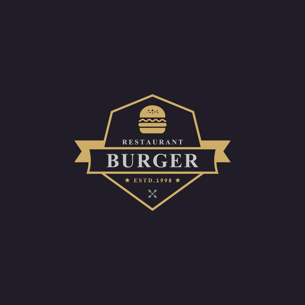 Vintage Retro Badge Ham Beef Patty Burger for Fast Food Restaurant Logo Design Inspiration vector