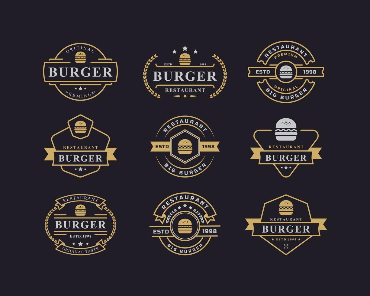 Vintage Retro Badge Ham Beef Patty Burger for Fast Food Restaurant Logo Design InspirationSet of Vintage Retro Badge Ham Beef Patty Burger for Fast Food Restaurant Logo Design Inspiration vector