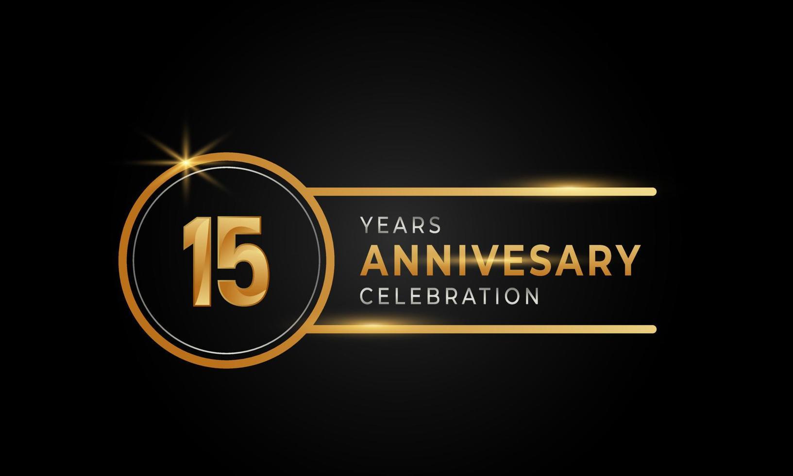 15 Year Anniversary Celebration Golden and Silver Color with Circle Ring for Celebration Event, Wedding, Greeting card, and Invitation Isolated on Black Background vector