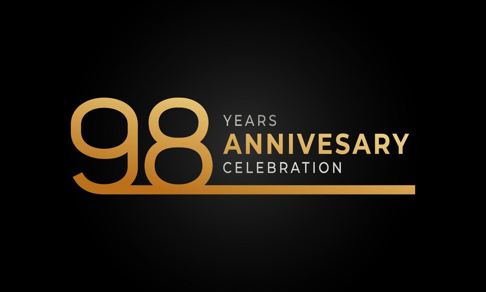 Logotipo de celebración de aniversario de 98 años con una sola línea de color dorado y plateado para eventos de celebración, bodas, tarjetas de felicitación e invitaciones aisladas en fondo negro vector