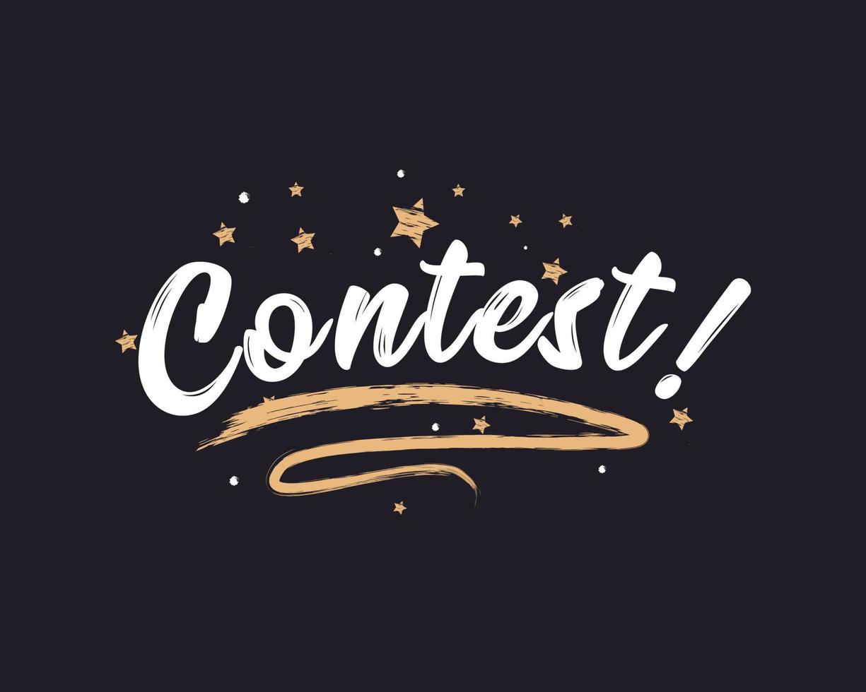 Contest greeting card. Beautiful greeting card scratched calligraphy gold stars. Handwritten modern brush lettering black background isolated vector