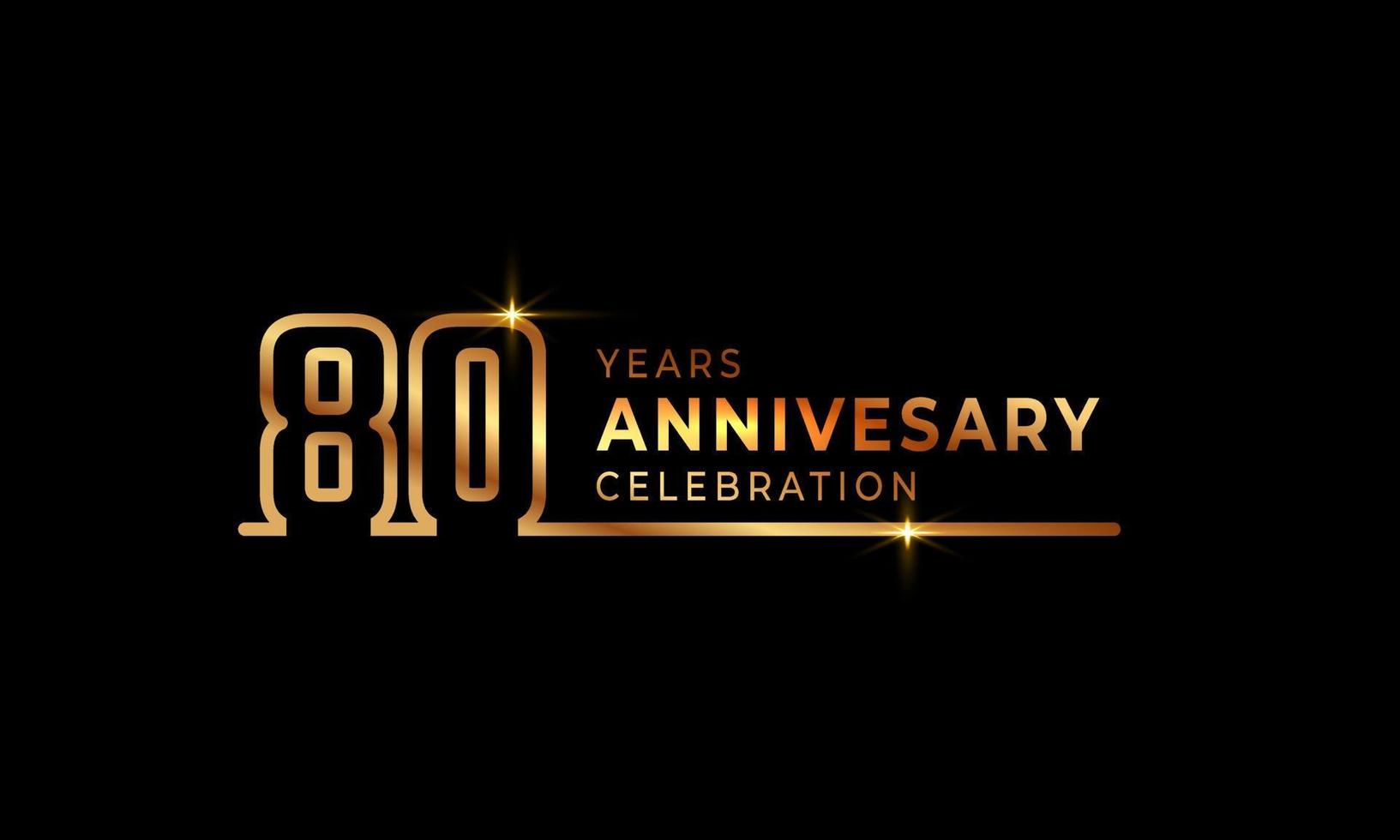 80 Year Anniversary Celebration Logotype with Golden Colored Font Numbers Made of One Connected Line for Celebration Event, Wedding, Greeting card, and Invitation Isolated on Dark Background vector