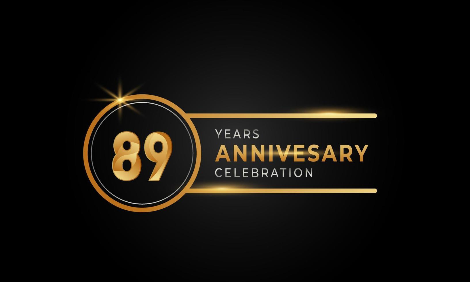 Celebración del aniversario de 89 años color dorado y plateado con anillo circular para evento de celebración, boda, tarjeta de felicitación e invitación aislada en fondo negro vector