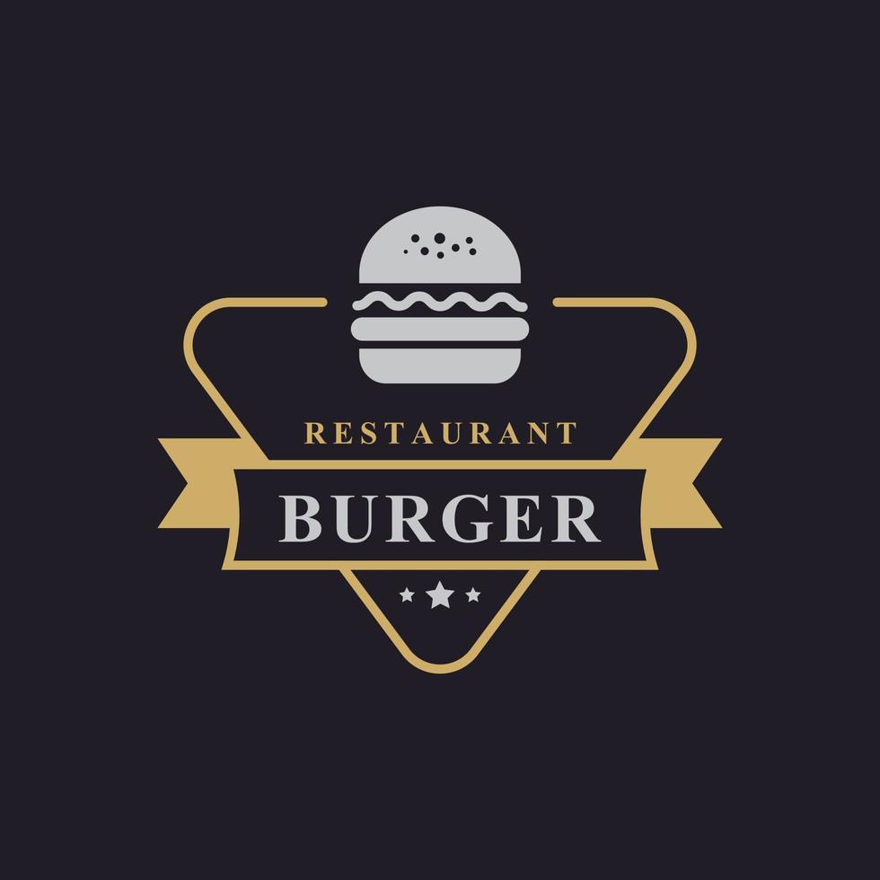 Hamburguesa de empanada de ternera con placa retro vintage para inspiración en el diseño del logotipo del restaurante de comida rápida vector