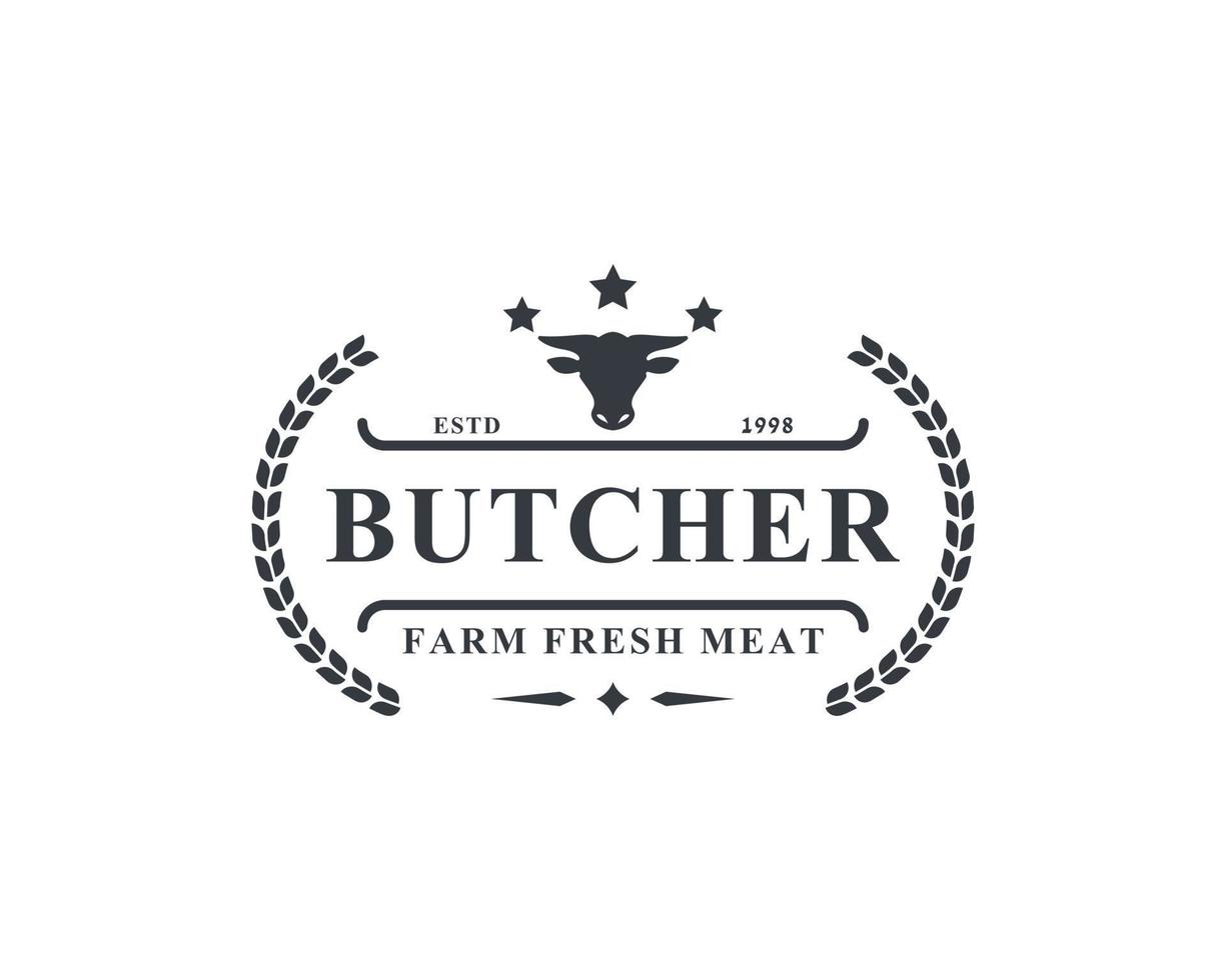 Vintage Retro Butcher shop Vector Illustration Good for Farm or Restaurant Badges with Animals and Meat Silhouettes Typography Emblems Logo Design