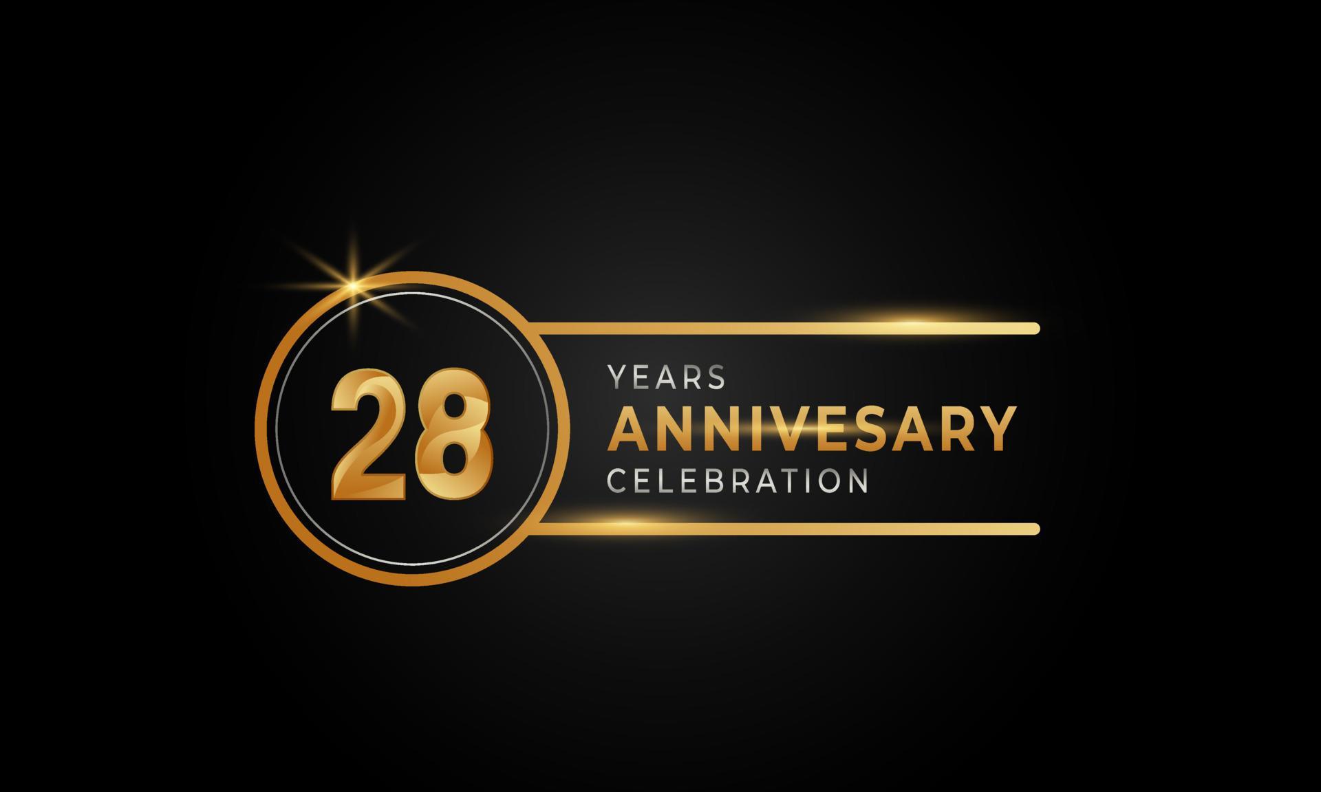 28 Year Anniversary Celebration Golden and Silver Color with Circle