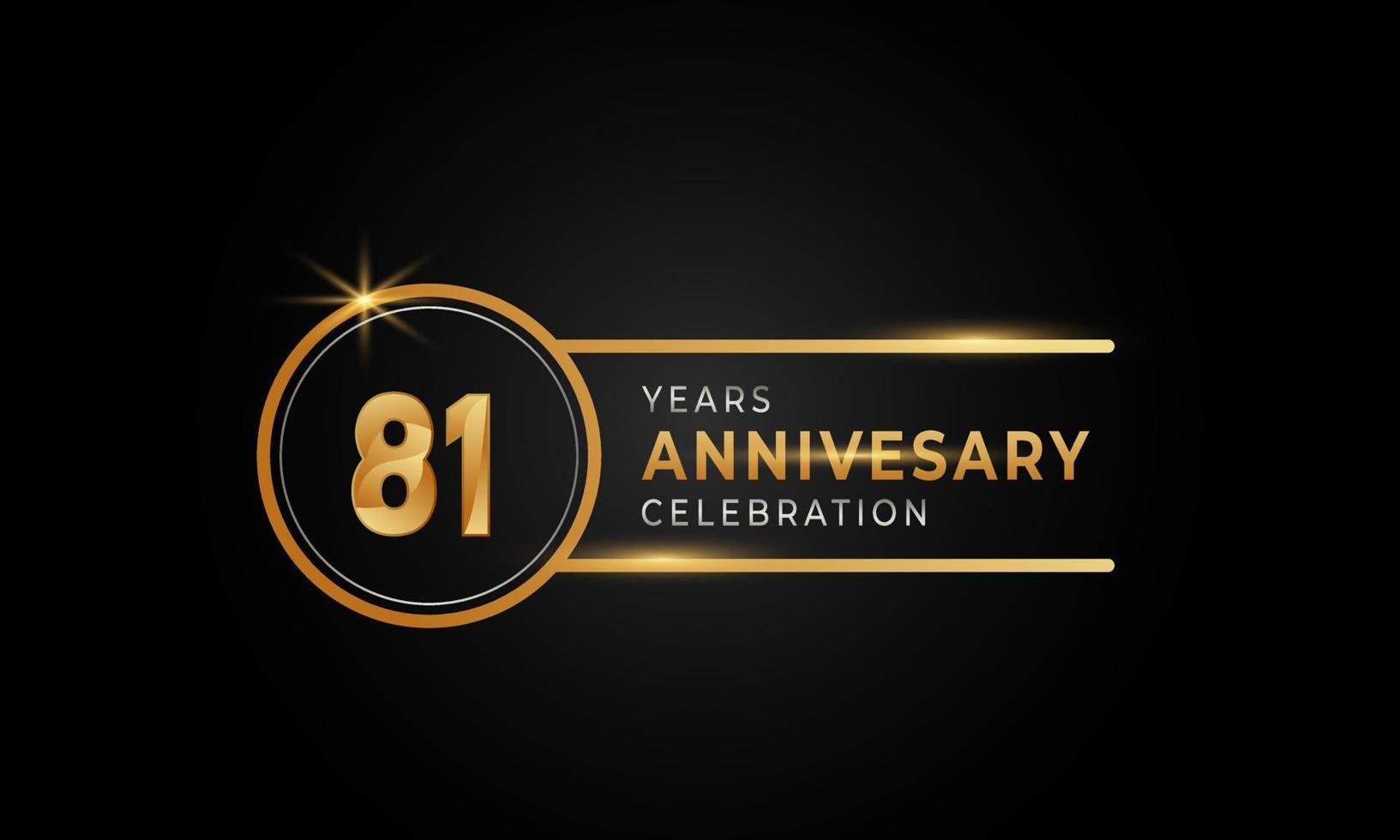 81 Year Anniversary Celebration Golden and Silver Color with Circle Ring for Celebration Event, Wedding, Greeting card, and Invitation Isolated on Black Background vector