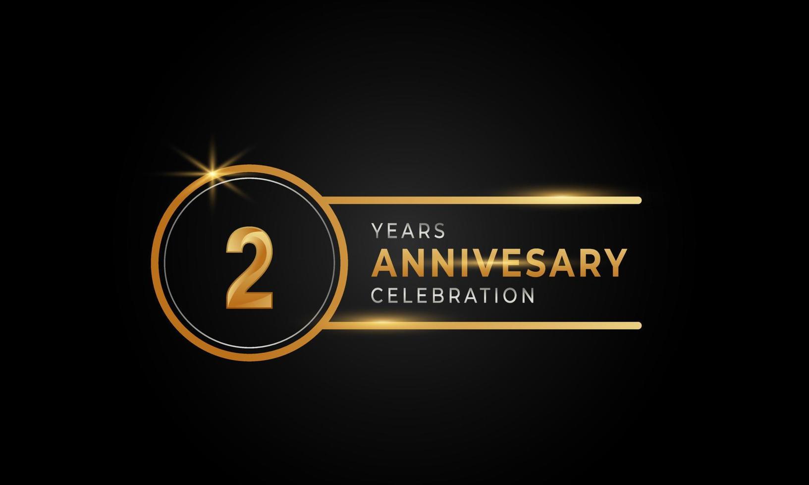 2 Year Anniversary Celebration Golden and Silver Color with Circle Ring for Celebration Event, Wedding, Greeting card, and Invitation Isolated on Black Background vector