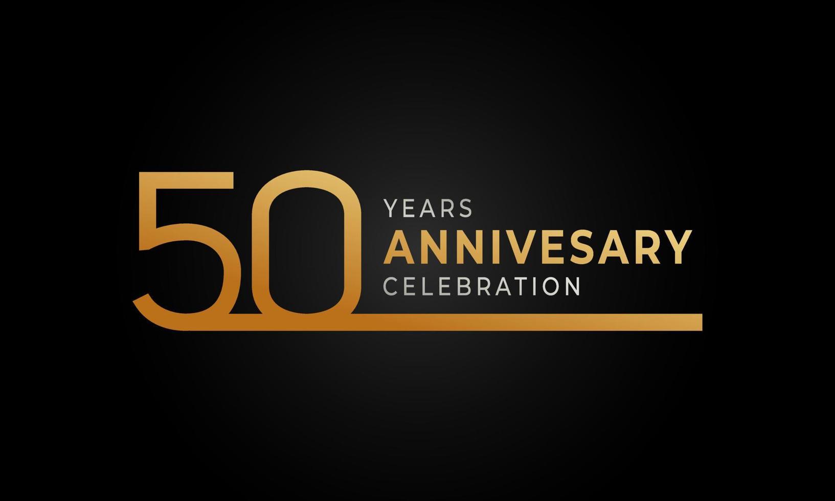 50 Year Anniversary Celebration Logotype with Single Line Golden and Silver Color for Celebration Event, Wedding, Greeting card, and Invitation Isolated on Black Background vector