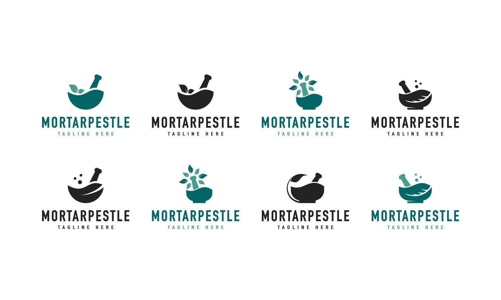 Set of Vintage Mortar Pestle Leaf Bowl Hipster Logo Vector Design Inspiration